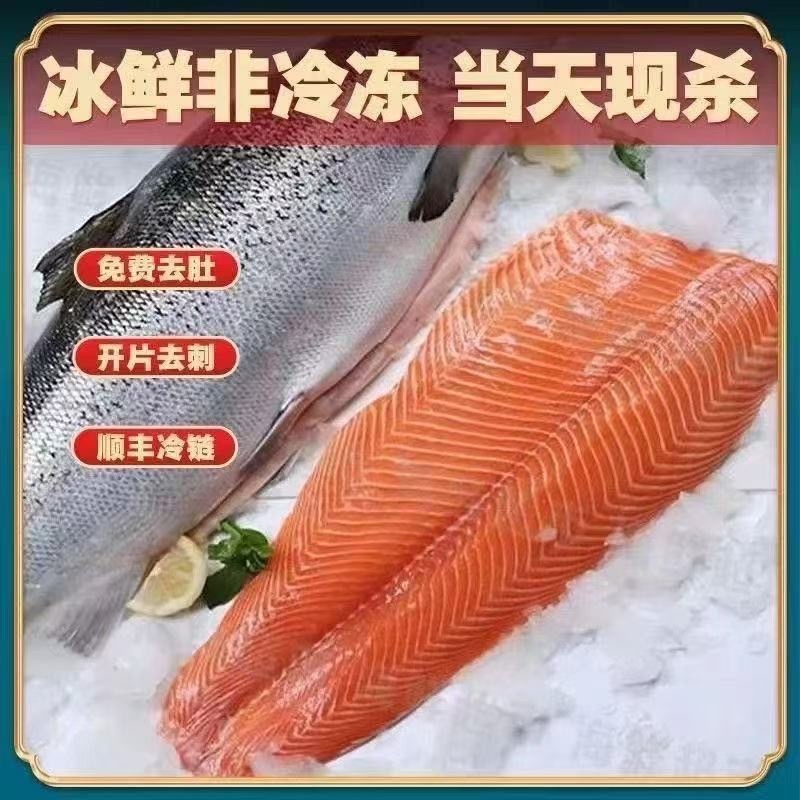 虹鳟三文鱼鱼柳大片规格可定制，商用厂家直发