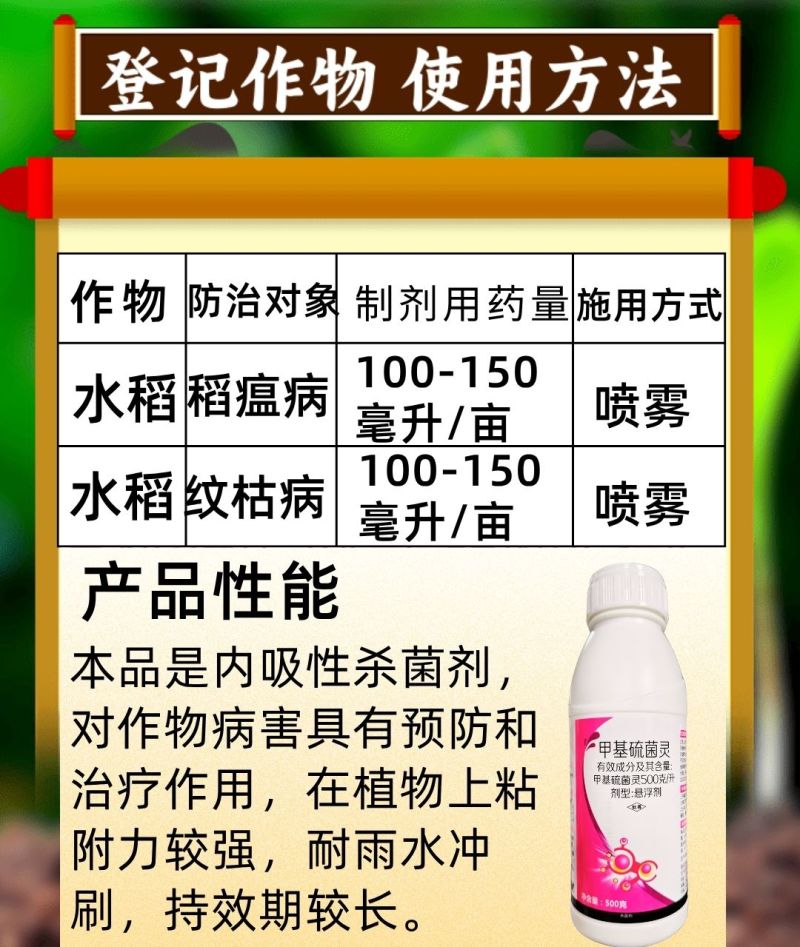 甲基硫菌灵稻瘟病纹枯病预防治疗真菌病害杀菌剂