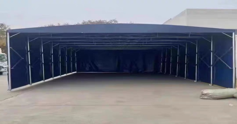大型户外伸缩遮阳蓬定制，仓库物流大排档防雨棚，镀锌钢管结