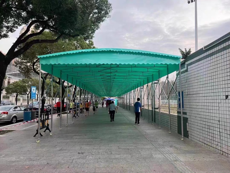 大型户外伸缩遮阳蓬定制，仓库物流大排档防雨棚，镀锌钢管结