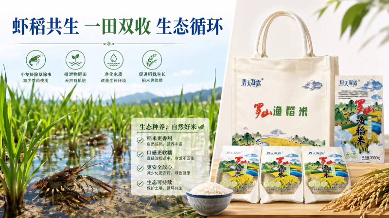“碧天凝露”牌罗山渔稻米真空包装3kg生态种植