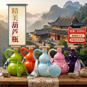 多色网红葫芦玻璃瓶古风文创泡酒瓶子500ml家