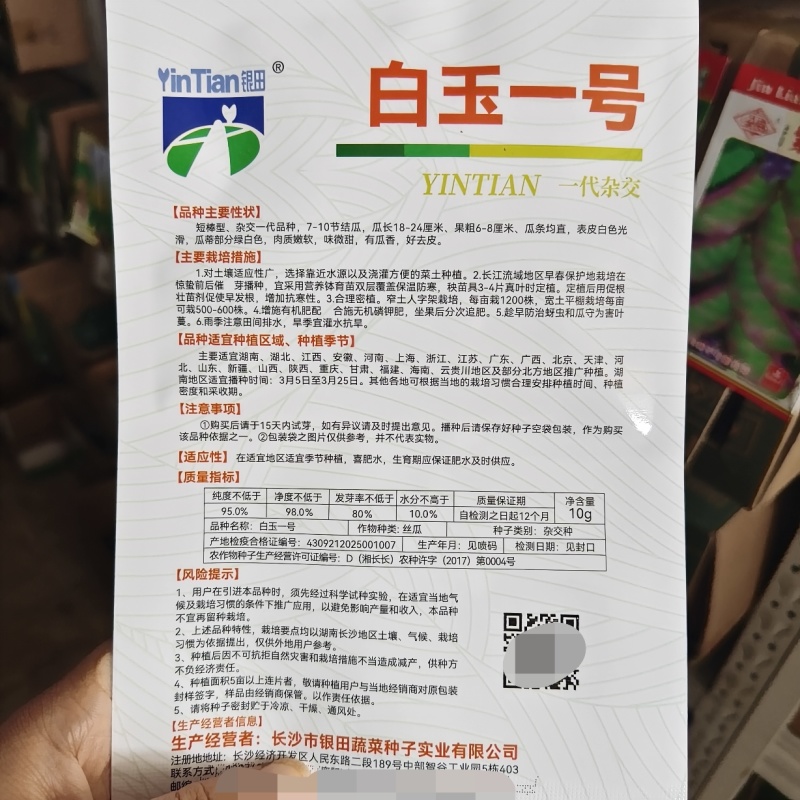有瓜香味微甜白丝瓜种籽白玉一号丝瓜种子短棒型水瓜种子