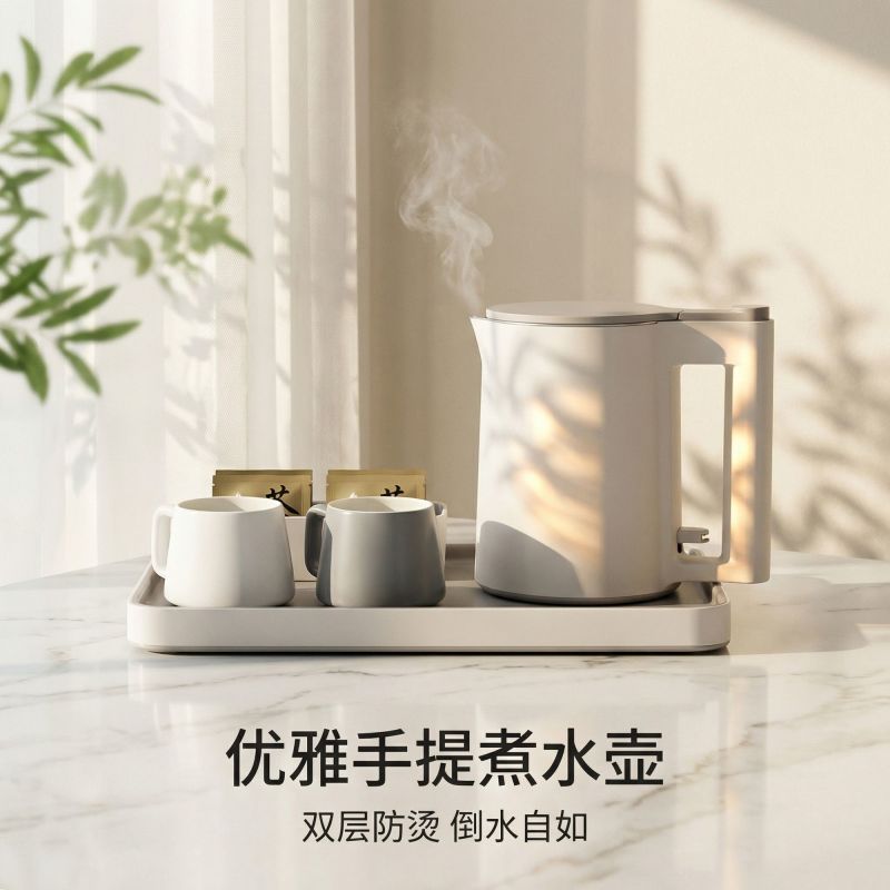 酒店客房水壶套装民宿托盘全季同款漱口杯电热水壶套装定制L