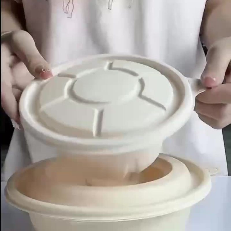 玉米淀粉外卖一次性打包盒圆形带盖加厚食品级带盖沙拉可降解