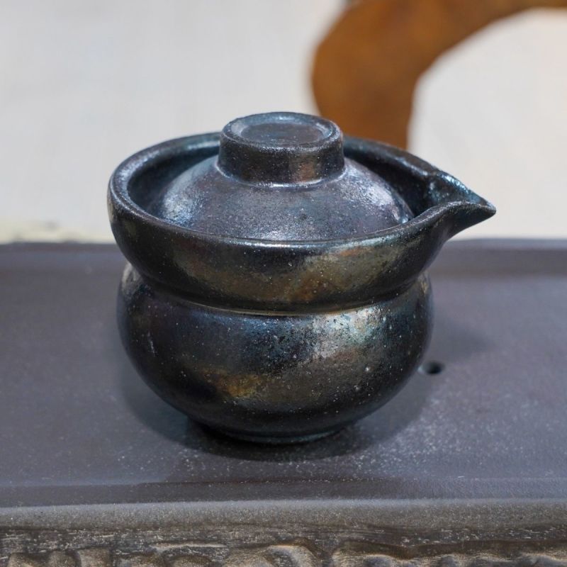 荥经砂器茶具怀旧复古手工黑砂茶壶做旧老式泡茶壶手抓壶