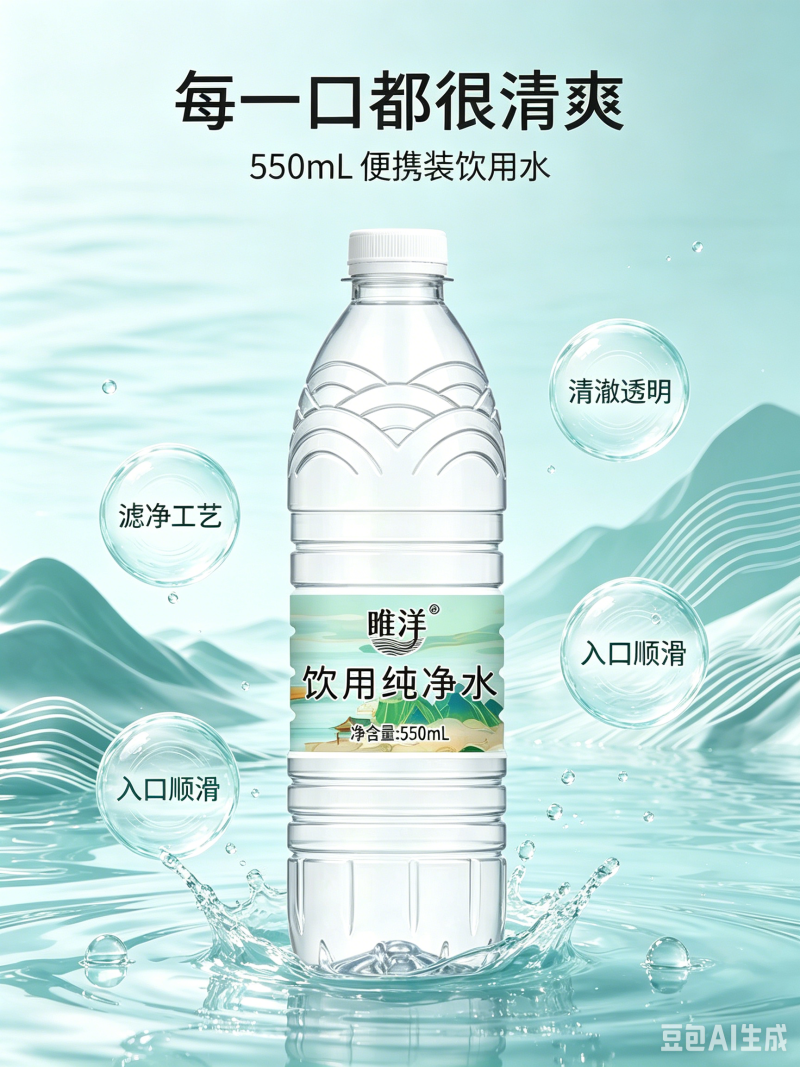 新款唯洋纯净水550ml外观新包装口感清爽整箱货源