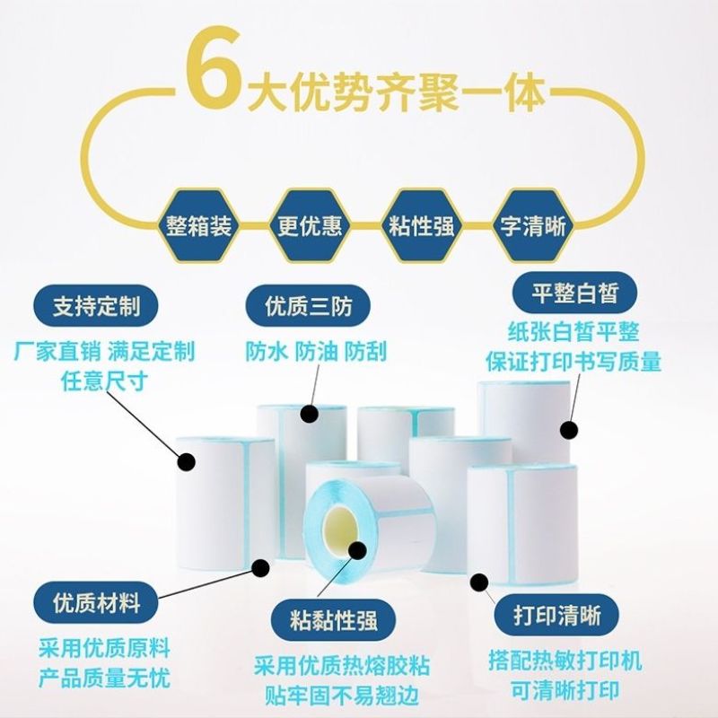 批发整箱便携式小管芯50x30x40x30三防热敏标签纸