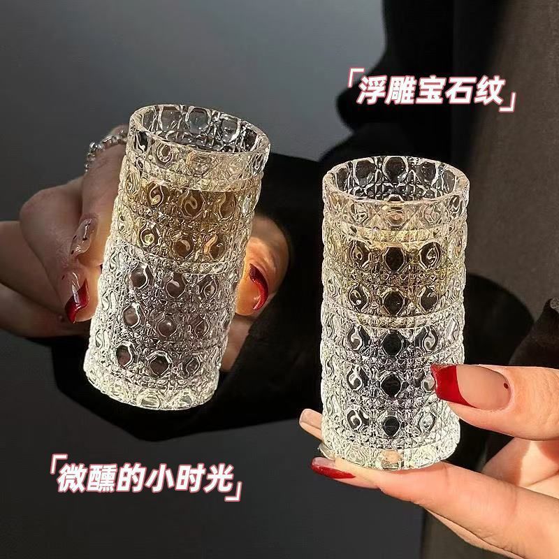 4只钻石玻璃杯家用小酒杯高颜值无铅玻璃酒杯加厚玻璃细长列