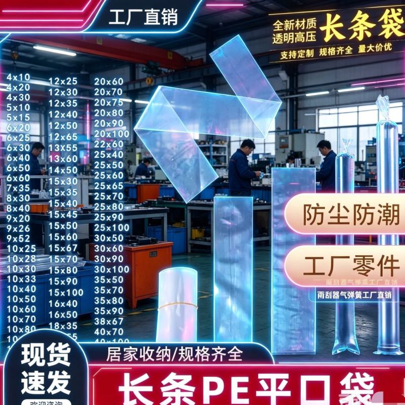 高压PE长条平口袋气弹簧雨刮器直筒透明细长胶袋加厚包装薄