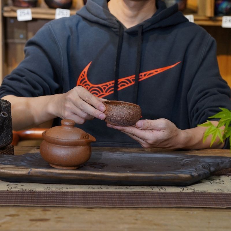 荥经砂器茶具砂锅老式土陶茶杯无涂层手工粗陶茶杯正品荥经黑