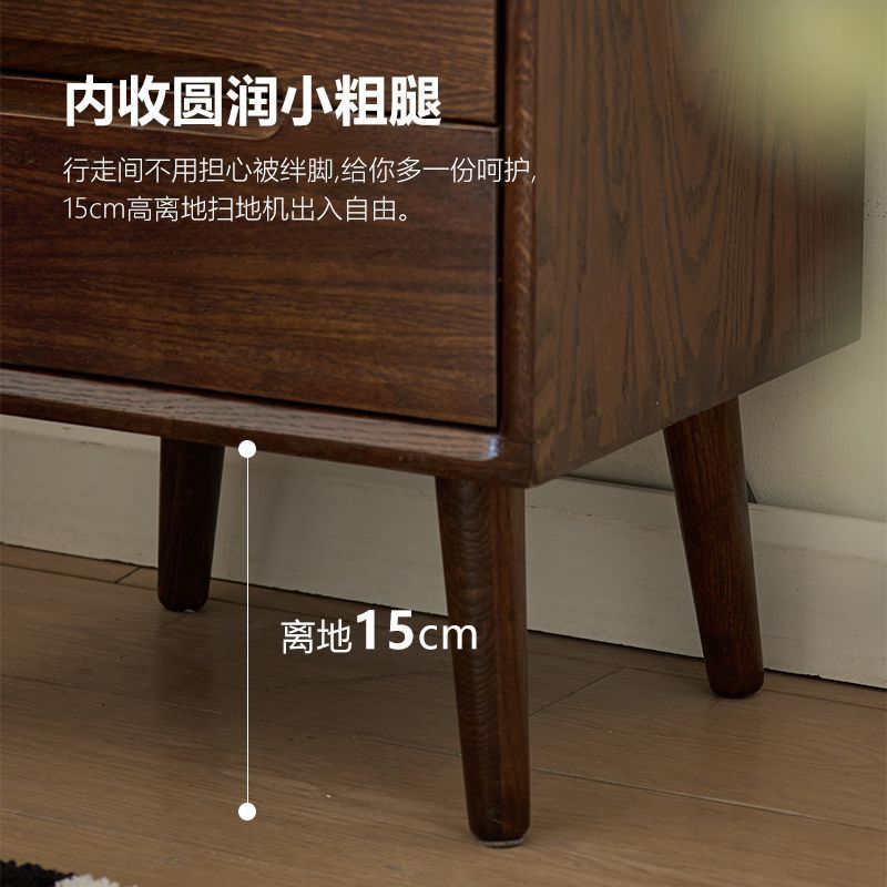 工厂直销橡木床头柜全实木复古风家用简约胡桃色双抽储物柜床