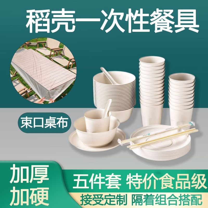一次性碗筷套装聚餐酒席野餐烧烤高档加厚硬环保组合餐具五件