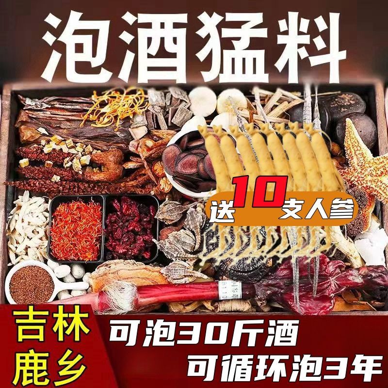 正宗100味10支人参长白山灵芝十全配方组合玛卡枸杞泡酒