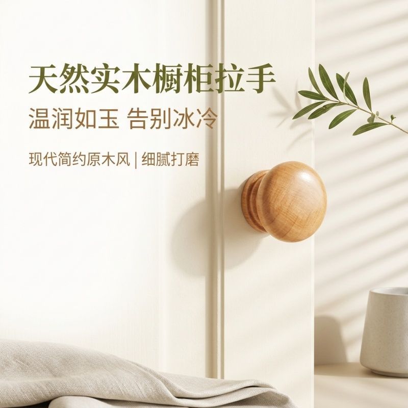 单孔柜子门把手配件简约衣橱柜抽屉蘑菇圆形实木头家具柜门小