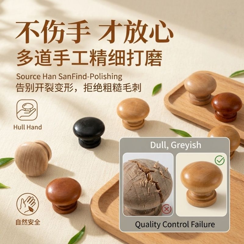 单孔柜子门把手配件简约衣橱柜抽屉蘑菇圆形实木头家具柜门小