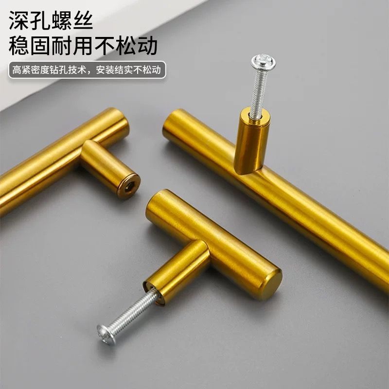 美式圆形不锈钢拉手橱柜门拉丝银色黑色拉手现代简约抽屉金色