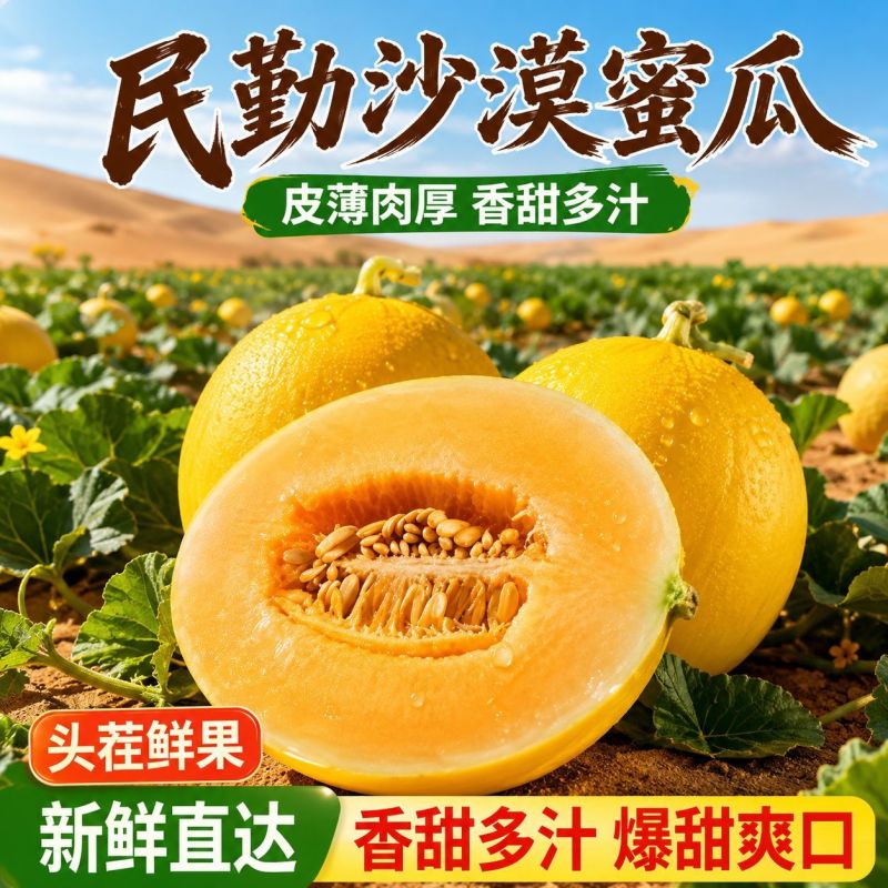 甘肃民勤沙漠蜜瓜脆甜黄河蜜瓜黄皮甜瓜应季新鲜孕妇