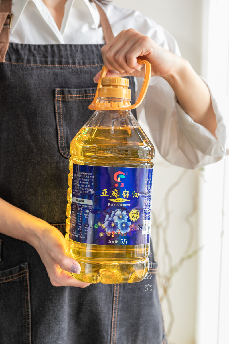 新鲜冷榨纯亚麻籽油5斤/桶