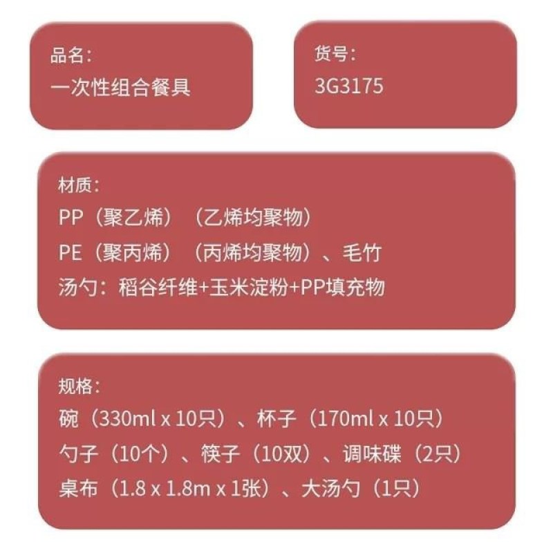 一次性餐具碗筷杯勺组合套装野餐烧烤酒席聚餐露营户外旅行四