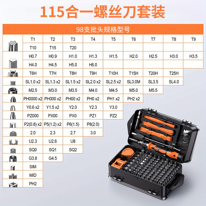 【清仓】115合一螺丝刀套装强磁高硬度梅花拆机精密批头维