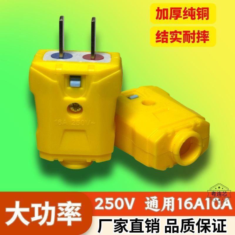 正品纯铜插头加厚纯铜插头二脚不带线防漏电16A大功率电源