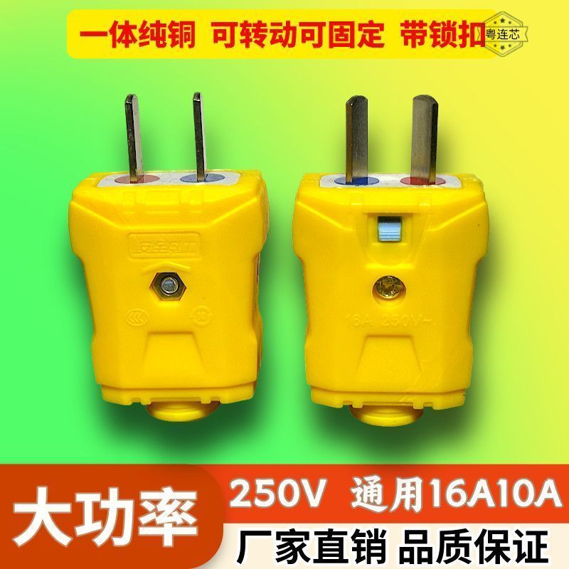 正品纯铜插头加厚纯铜插头二脚不带线防漏电16A大功率电源