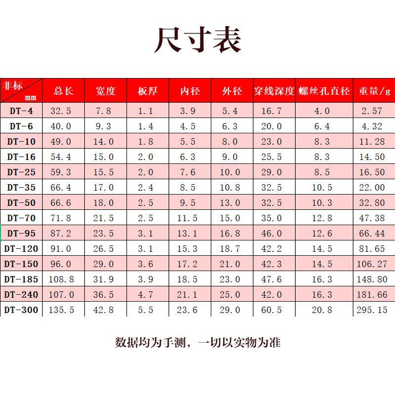DT4至400平方纯铜紫铜国标铜鼻子电线电缆铜接头铜线耳