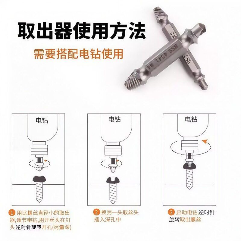 断丝取出器螺丝断头取出取断滑丝滑牙锥丝攻取丝器生锈滑丝倒