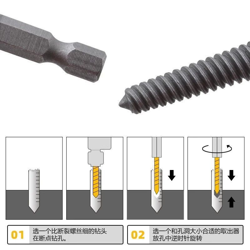 5件套六角柄螺丝取出器断丝滑丝生锈螺丝取出器高硬度省时