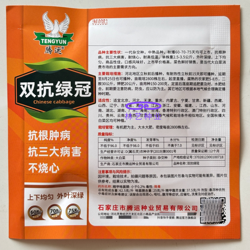 双抗绿冠中熟大白菜种子抗根肿抗三大病害耐烧心外叶深绿