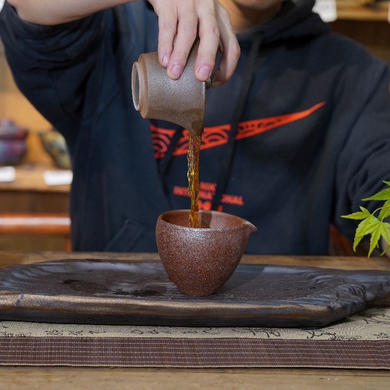 荥经砂锅茶具纯手工粗陶茶盏迷你盖碗无涂层盖碗功夫茶具黑砂