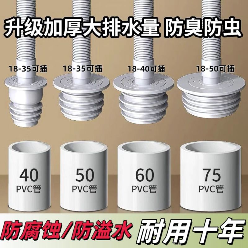 厨房下水管密封塞洗衣机防返臭堵口神器排水管道5075封口