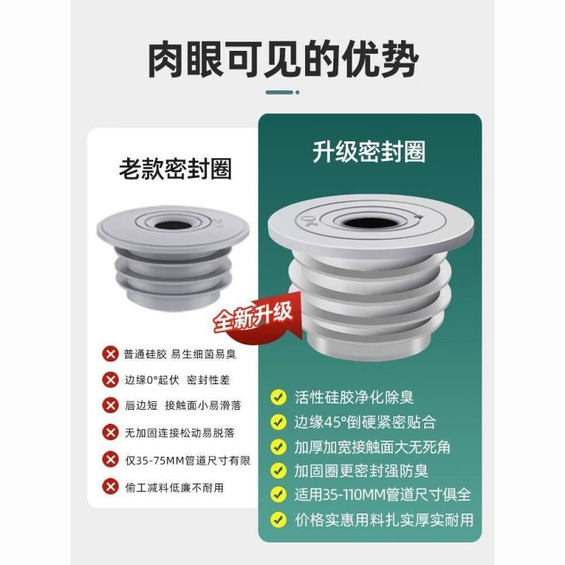 厨房下水管密封塞洗衣机防返臭堵口神器排水管道5075封口