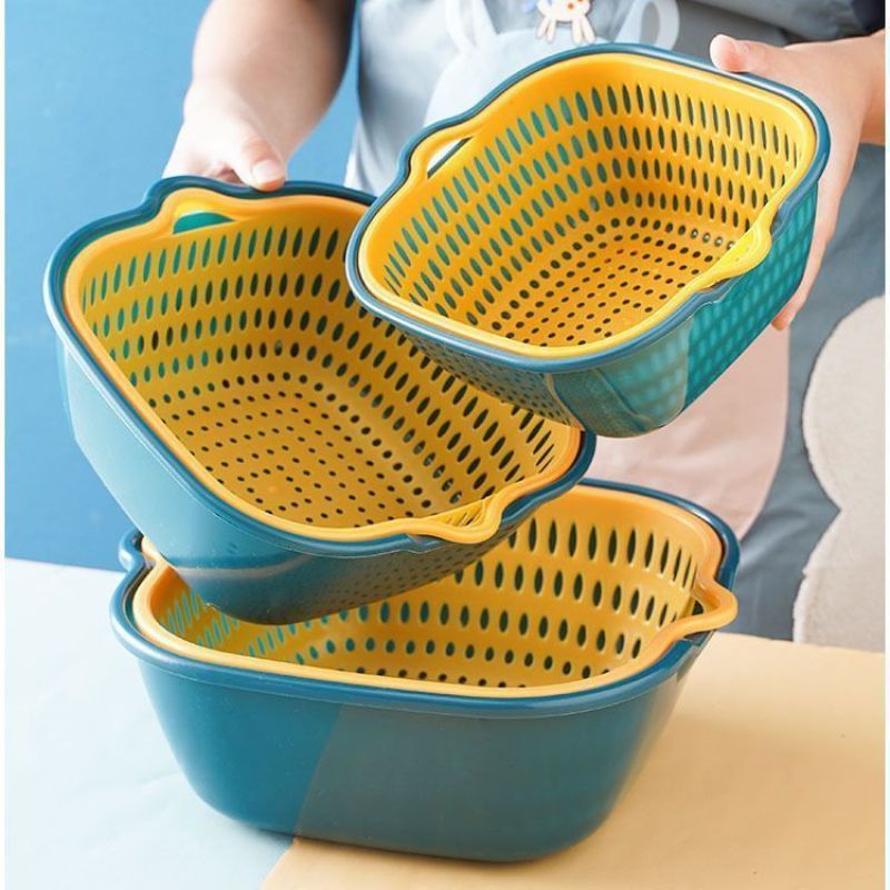 【清仓价】双层加厚厨房塑料洗菜沥水篮子客厅神器菜篮多功能