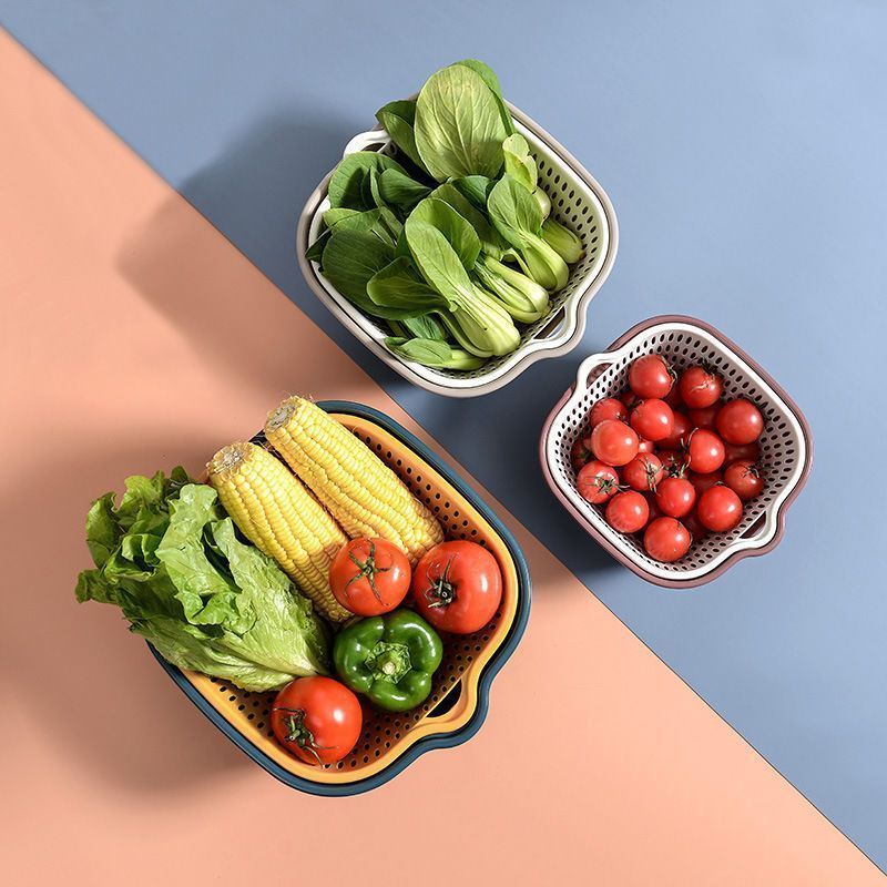 【清仓价】双层加厚厨房塑料洗菜沥水篮子客厅神器菜篮多功能