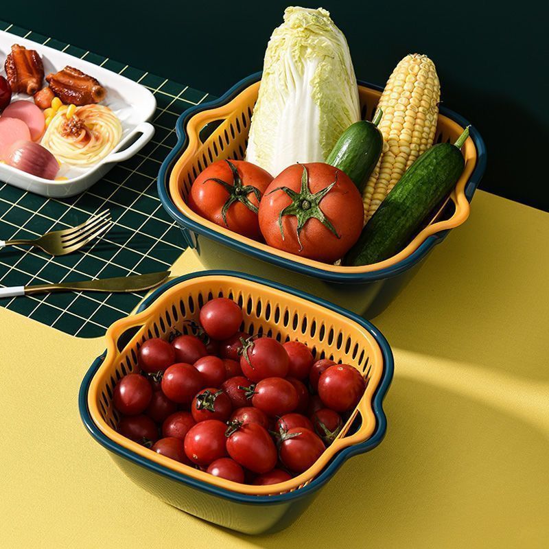 【清仓价】双层加厚厨房塑料洗菜沥水篮子客厅神器菜篮多功能