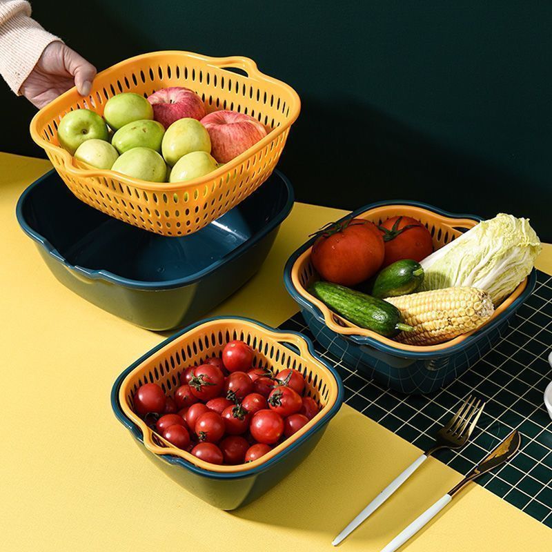 【清仓价】双层加厚厨房塑料洗菜沥水篮子客厅神器菜篮多功能
