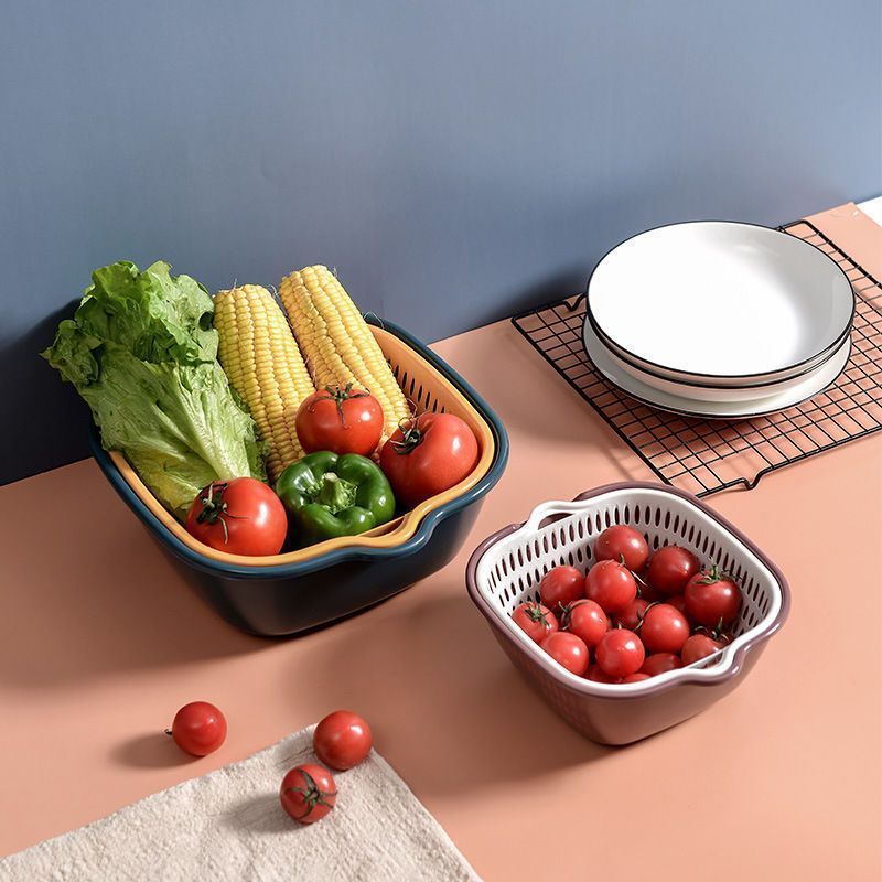 【清仓价】双层加厚厨房塑料洗菜沥水篮子客厅神器菜篮多功能