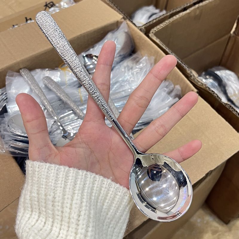 韩式锤纹加大加厚不锈钢吃饭勺子调羹喝汤勺食品级勺子西餐长