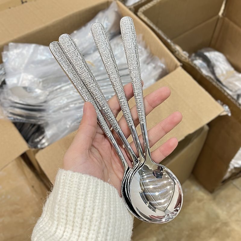 韩式锤纹加大加厚不锈钢吃饭勺子调羹喝汤勺食品级勺子西餐长