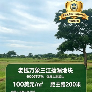 老挝万象三江附近4万平土地出售。