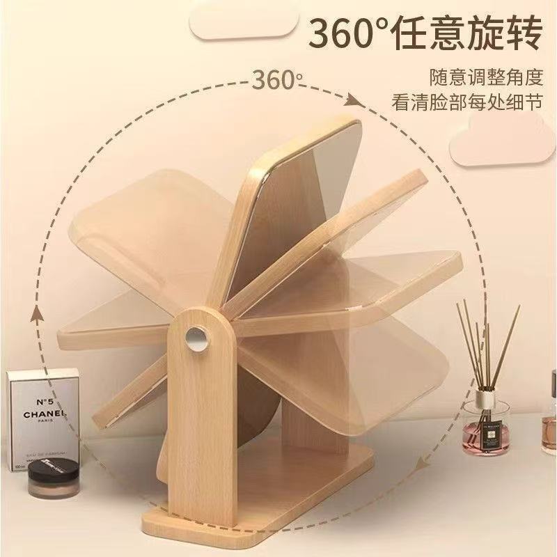 360度旋转镜子化妆镜学生宿舍卧室家用台式公司桌面大号木