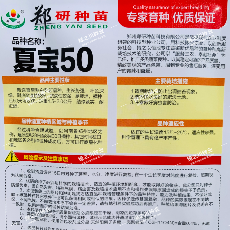 郑研种苗夏宝50大白菜种子早熟耐热耐湿大白菜种籽夏秋栽培