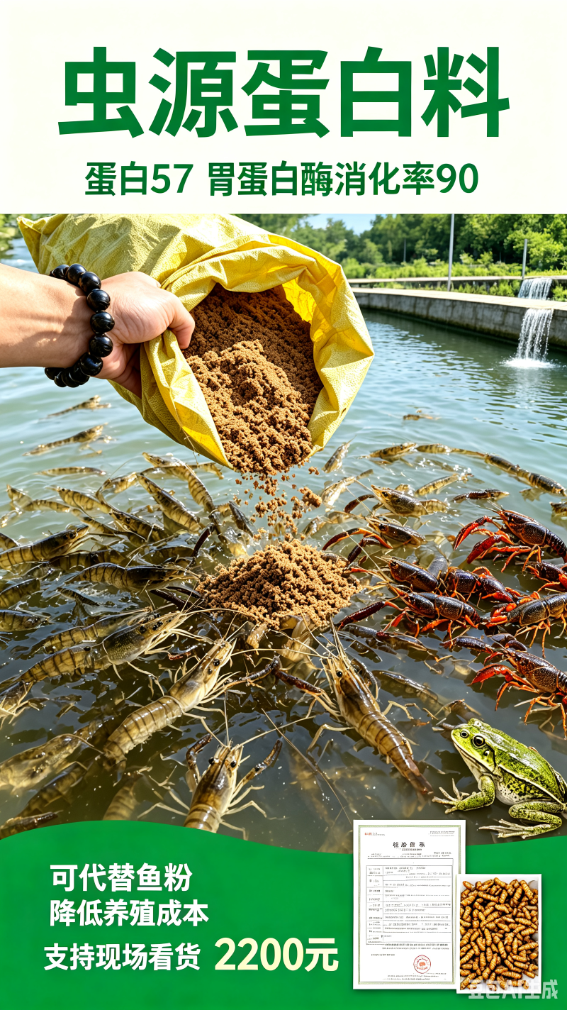 虫㷧蛋白料，适合鱼虾蟹水产蛋白57可吸收率90可直代饲料
