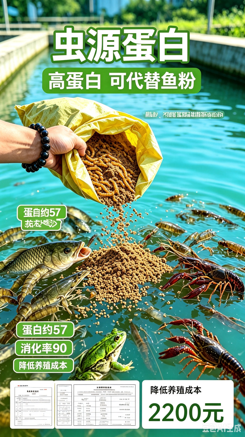 虫㷧蛋白适合鱼虾蟹混料，蛋白57可吸收率90可代虾料