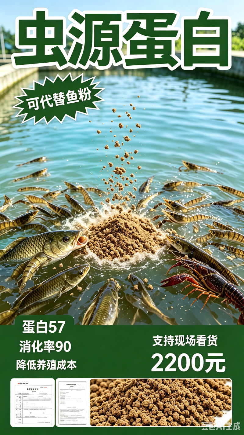 虫㷧蛋白适合鱼虾蟹混料，蛋白57可吸收率90可代虾料