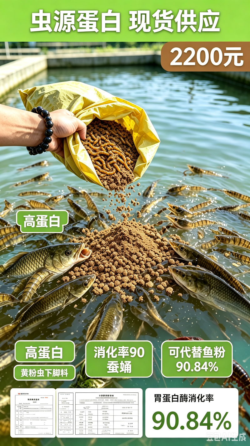 虫㷧蛋白适合鱼虾蟹混料，蛋白57可吸收率90可代鱼粉