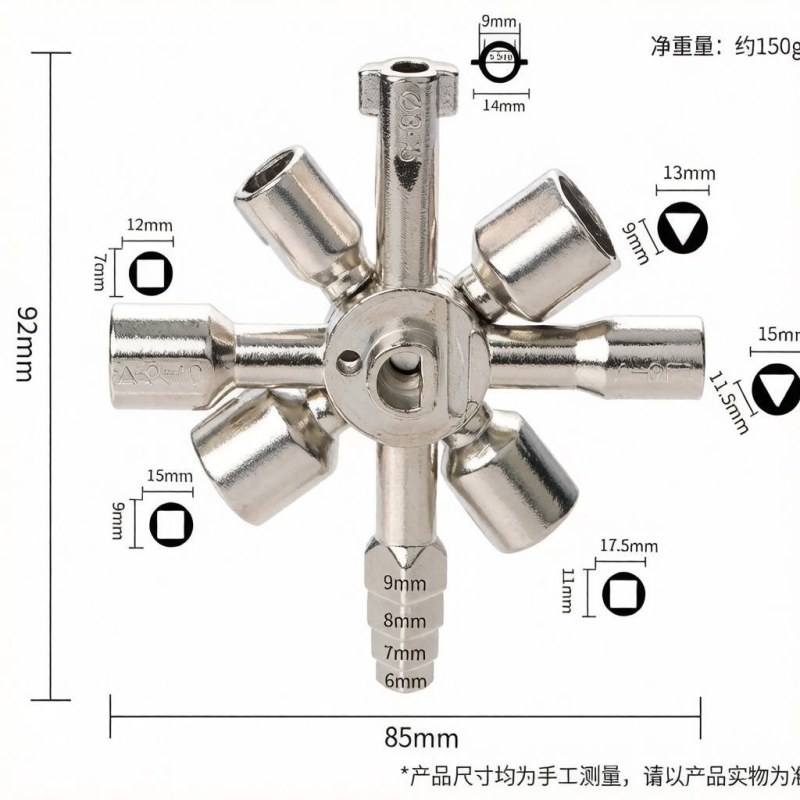 【十合一】水表阀门钥匙多功能扳手内三角四角电控柜电梯十字