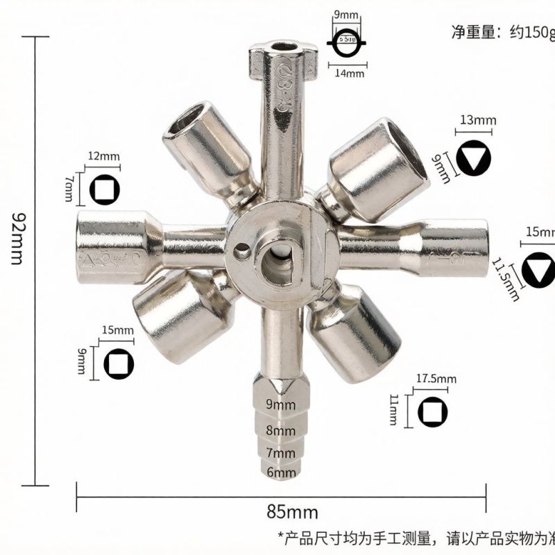 【十合一】水表阀门钥匙多功能扳手内三角四角电控柜电梯十字